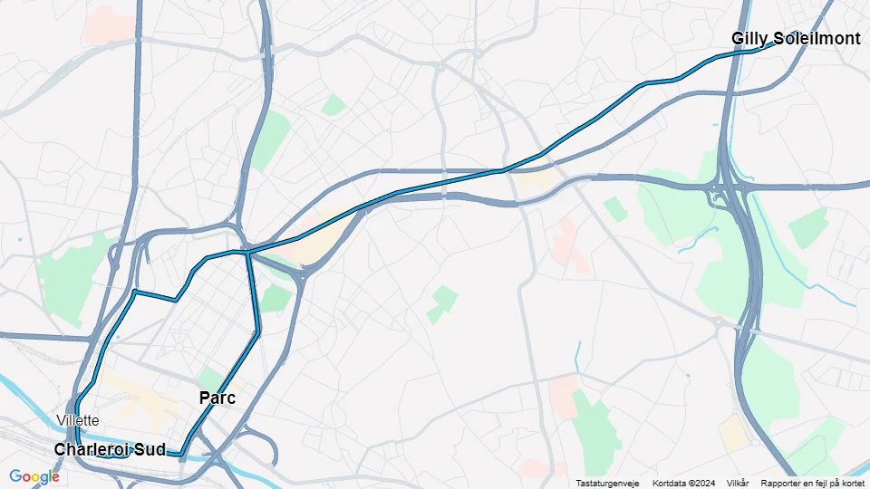 Charleroi Straßenbahnlinie M4: Charleroi Sud - Gilly Soleilmont Linienkarte