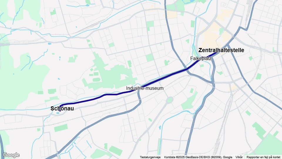 Chemnitz Straßenbahnlinie 1: Zentralhaltestelle - Schönau Linienkarte