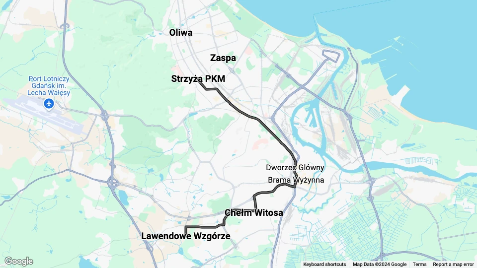 Danzig Zusätzliche Linie 11: Strzyża PKM - Lawendowe Wzgórze Linienkarte