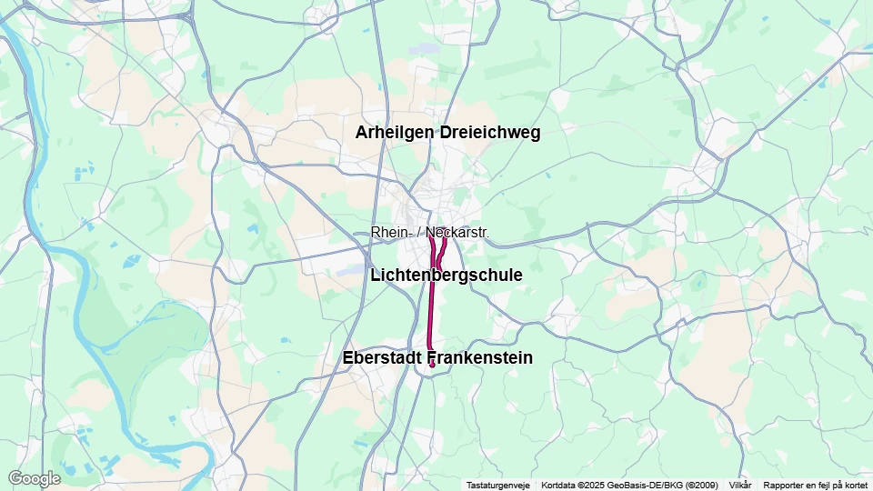 Darmstadt Straßenbahnlinie 7: Lichtenbergschule - Eberstadt Frankenstein Linienkarte