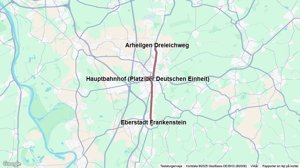 Darmstadt Zusätzliche Linie 1: Eberstadt Frankenstein - Alsbach Am Hinkelstein Linienkarte