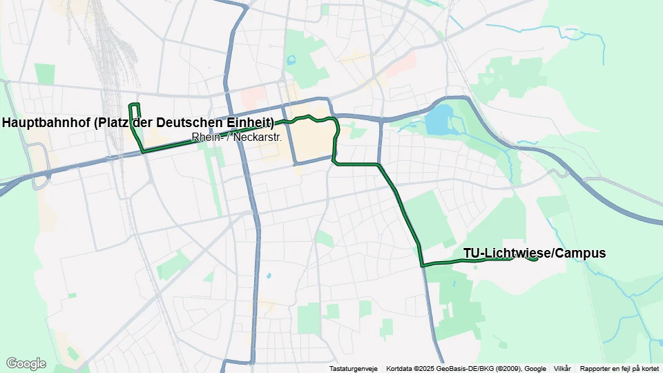 Darmstadt Zusätzliche Linie 2: Hauptbahnhof (Platz der Deutschen Einheit) - TU-Lichtwiese/Campus Linienkarte