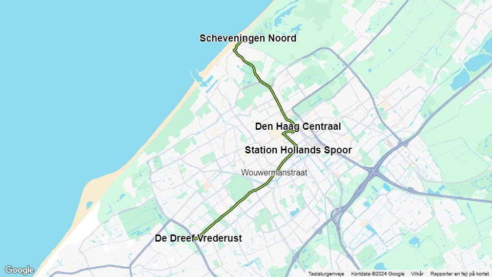 Den Haag Straßenbahnlinie 9: De Dreef Vrederust - Scheveningen Noord Linienkarte