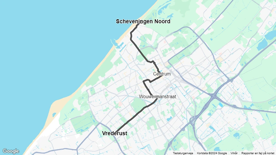 Den Haag Zusätzliche Linie 8: Scheveningen Noord - Vrederust Linienkarte