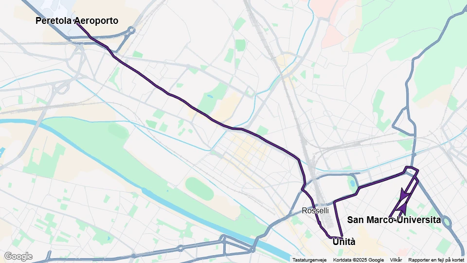 Florenz Straßenbahnlinie T2: Peretola Aeroporto - San Marco-Universita Linienkarte