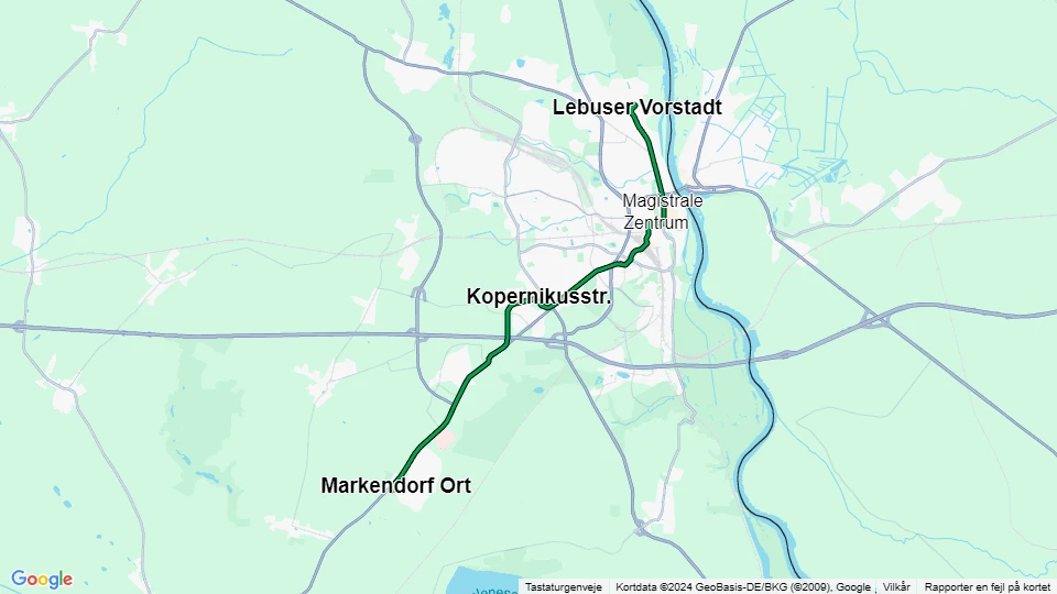 Frankfurt (Oder) Straßenbahnlinie 4: Markendorf Ort - Lebuser Vorstadt Linienkarte