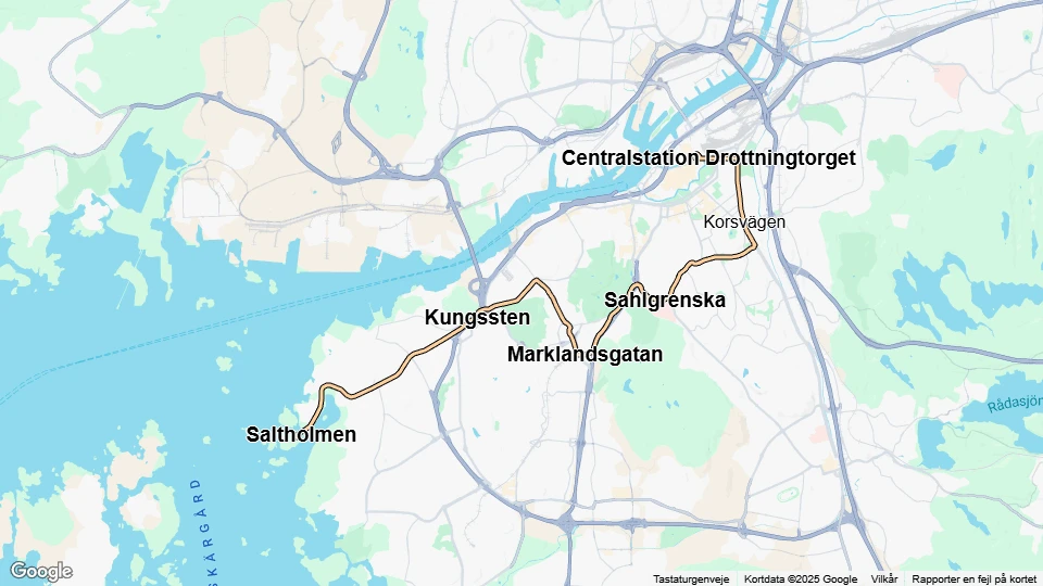 Göteborg Zusätzliche Linie 13: Saltholmen - Centralstation Drottningtorget Linienkarte