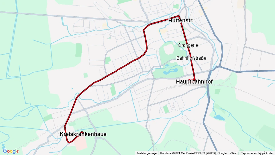 Gotha Straßenbahnlinie 1: Hauptbahnhof - Kreiskrankenhaus Linienkarte