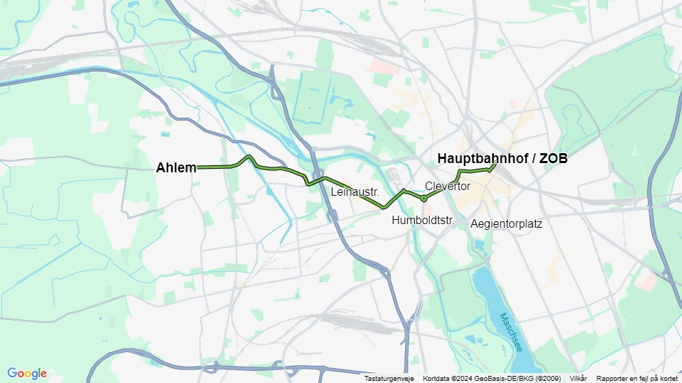 Hannover Straßenbahnlinie 10: Ahlem - Hauptbahnhof / ZOB Linienkarte