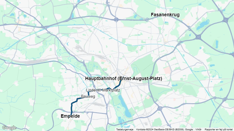 Hannover Straßenbahnlinie 9: Empelde - Hauptbahnhof (Ernst-August-Platz) Linienkarte