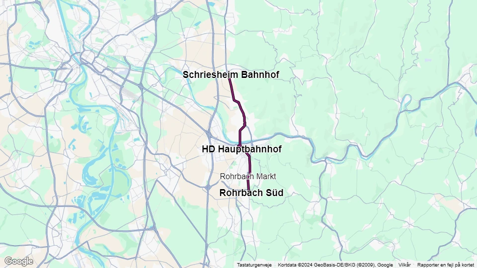 Heidelberg Straßenbahnlinie 24: Schriesheim Bahnhof - Rohrbach Süd Linienkarte