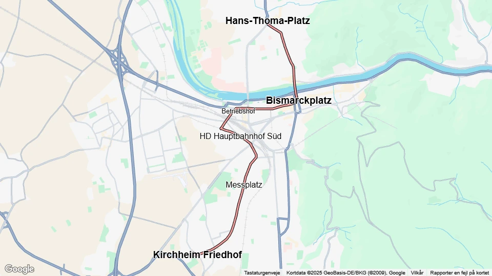 Heidelberg Straßenbahnlinie 26: Hans-Thoma-Platz - Kirchheim Friedhof Linienkarte