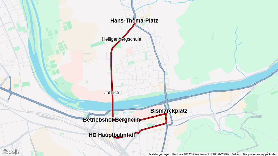 Heidelberg Zusätzliche Linie 21: HD Hauptbahnhof - Hans-Thoma-Platz Linienkarte