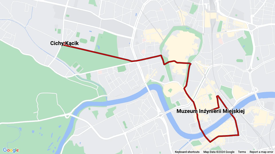 Krakau Museumslinie: Muzeum Inźynierii Miejskiej - Cichy Kącik Linienkarte