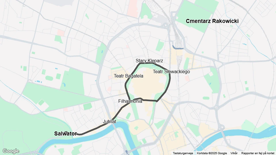 Krakau Straßenbahnlinie 2: Salwator - Salwator Linienkarte