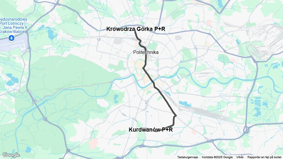 Krakau Zusätzliche Linie 34: Krowodrza Górka P+R - Kurdwanów P+R Linienkarte