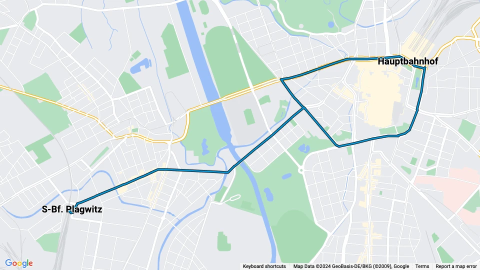 Leipzig Straßenbahnlinie 14: S-Bf. Plagwitz - Hauptbahnhof Linienkarte