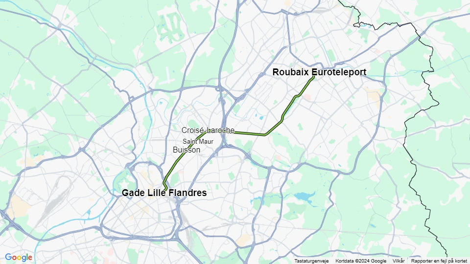 Lille Straßenbahnlinie R: Gade Lille Flandres - Roubaix Euroteleport Linienkarte