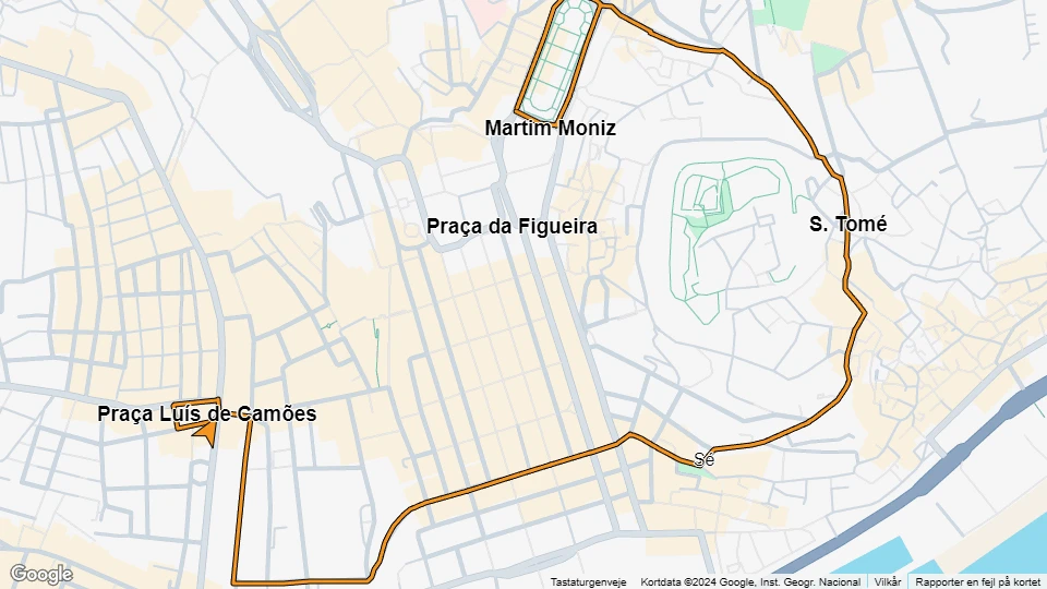 Lissabon Straßenbahnlinie 12E: Martim Moniz - Praça Luís de Camões Linienkarte