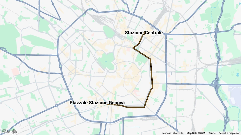 Mailand Straßenbahnlinie 9: Stazione Centrale - Plazzale Stazione Genova Linienkarte