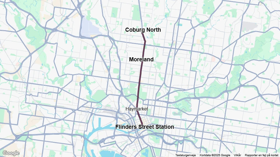 Melbourne Straßenbahnlinie 19): Flinders Street Station - Coburg North Linienkarte