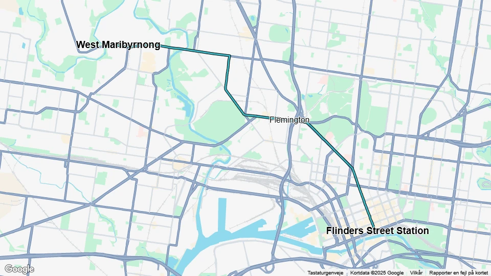 Melbourne Straßenbahnlinie 57: West Maribyrnong - Flinders Street Station Linienkarte