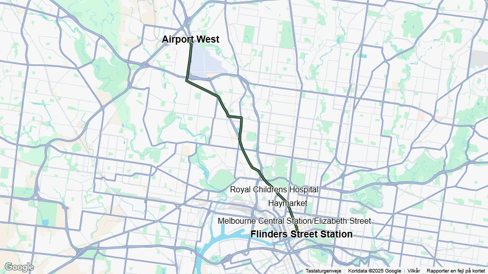 Melbourne Straßenbahnlinie 59: Flinders Street Station - Airport West Linienkarte