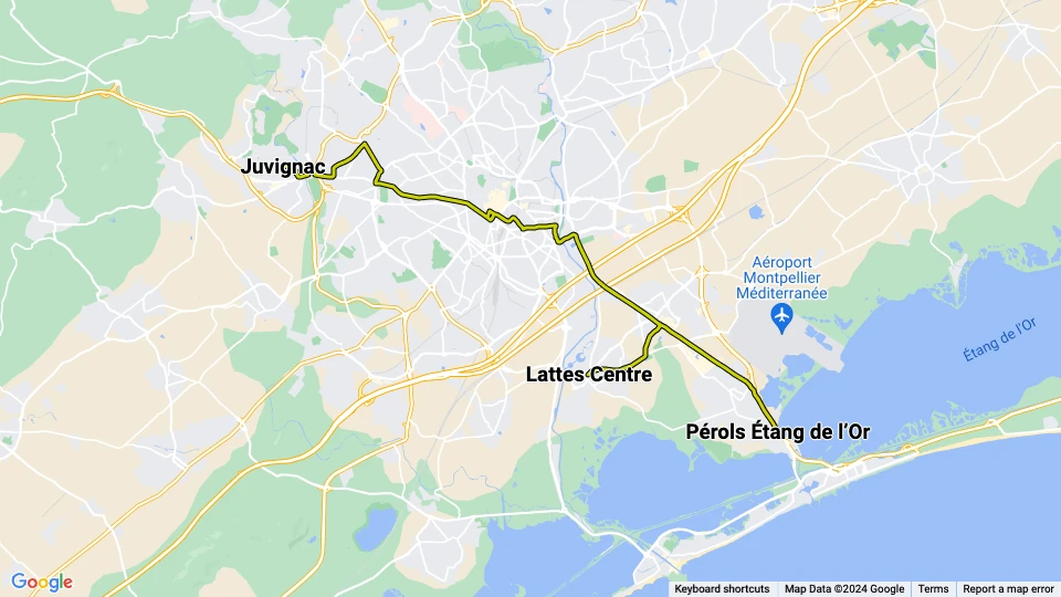 Montpellier Straßenbahnlinie 3: Juvignac - Pérols Étang de l'Or Linienkarte