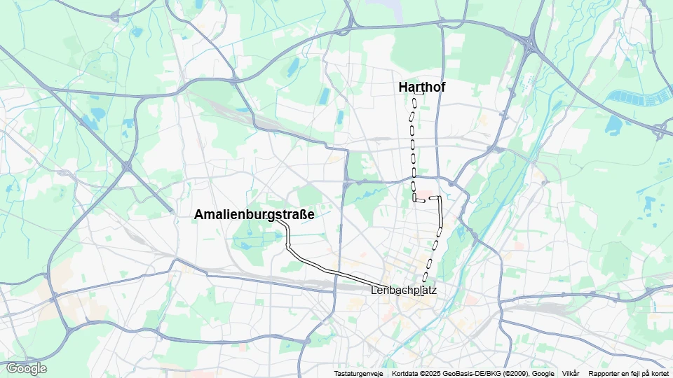 München Straßenbahnlinie 3: Amalienburgstraße - Harthof Linienkarte