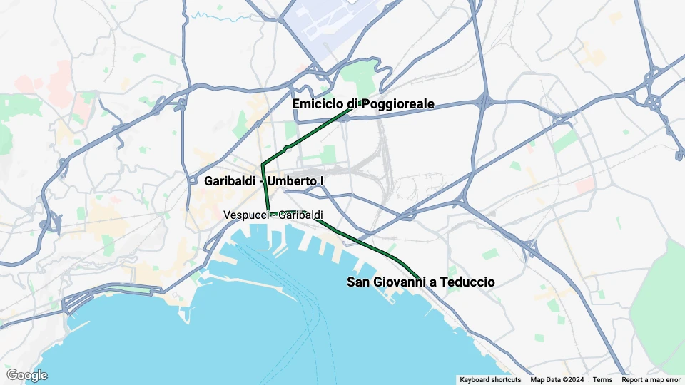 Neapel Straßenbahnlinie 2: Emiciclo di Poggioreale - San Giovanni a Teduccio Linienkarte