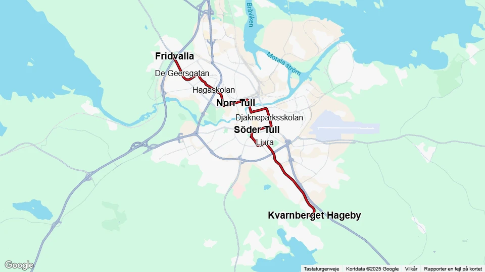 Norrköping Straßenbahnlinie 2: Fridvalla - Kvarnberget Hageby Linienkarte