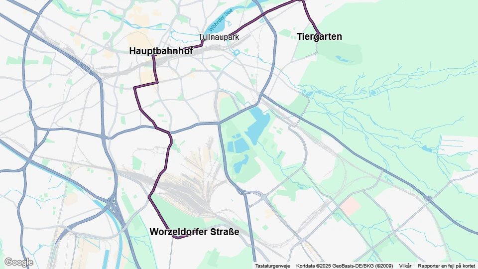 Nürnberg Straßenbahnlinie 5: Tiergarten - Worzeldorfer Straße Linienkarte