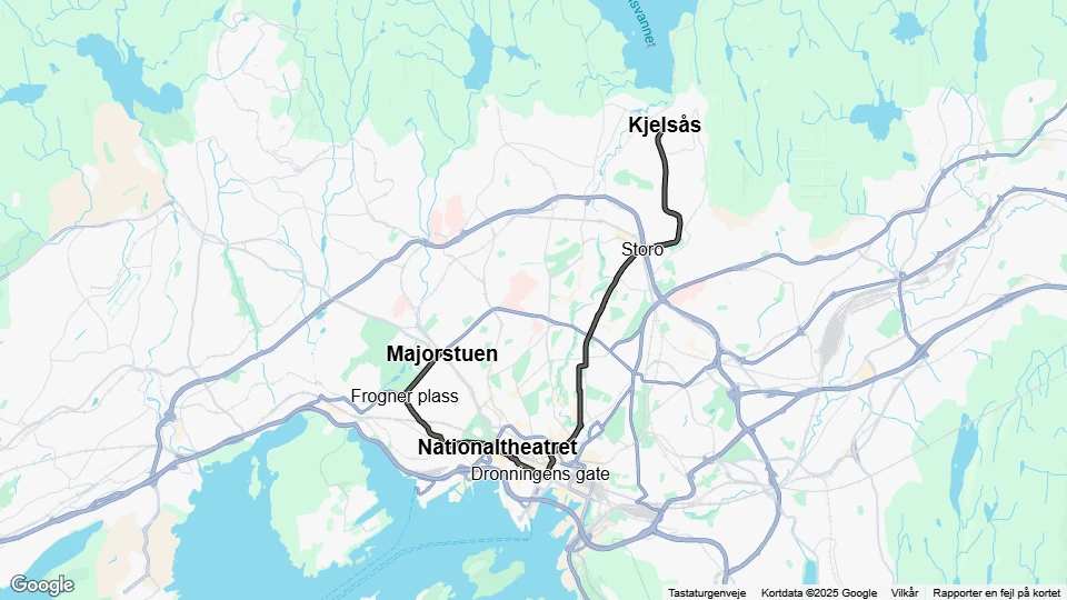 Oslo Straßenbahnlinie 15: Majorstuen - Kjelsås Linienkarte