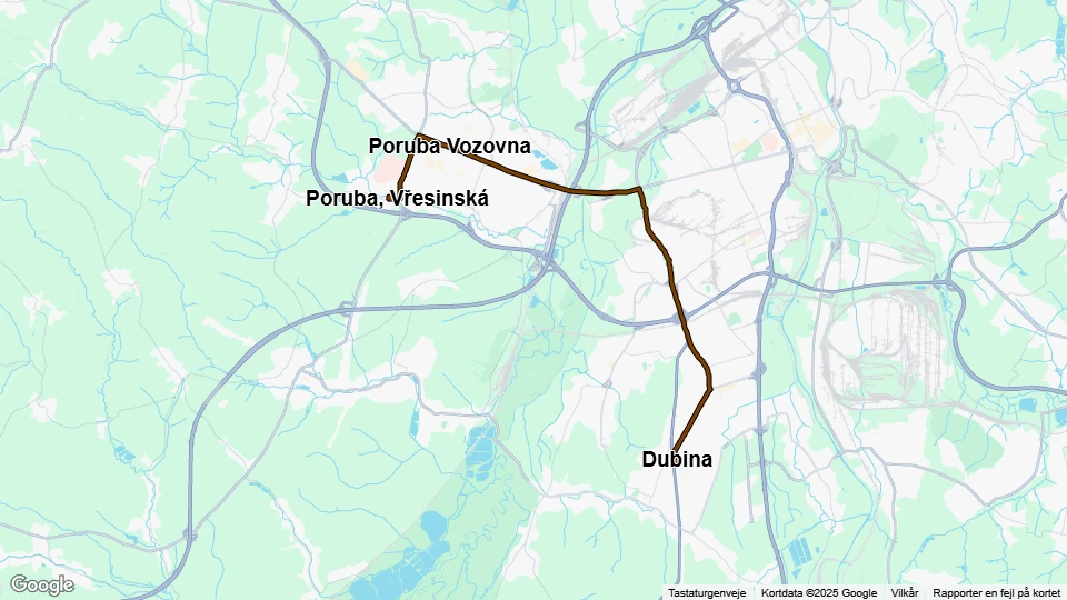 Ostrava Straßenbahnlinie 17: Dubina - Poruba, Vřesinská Linienkarte