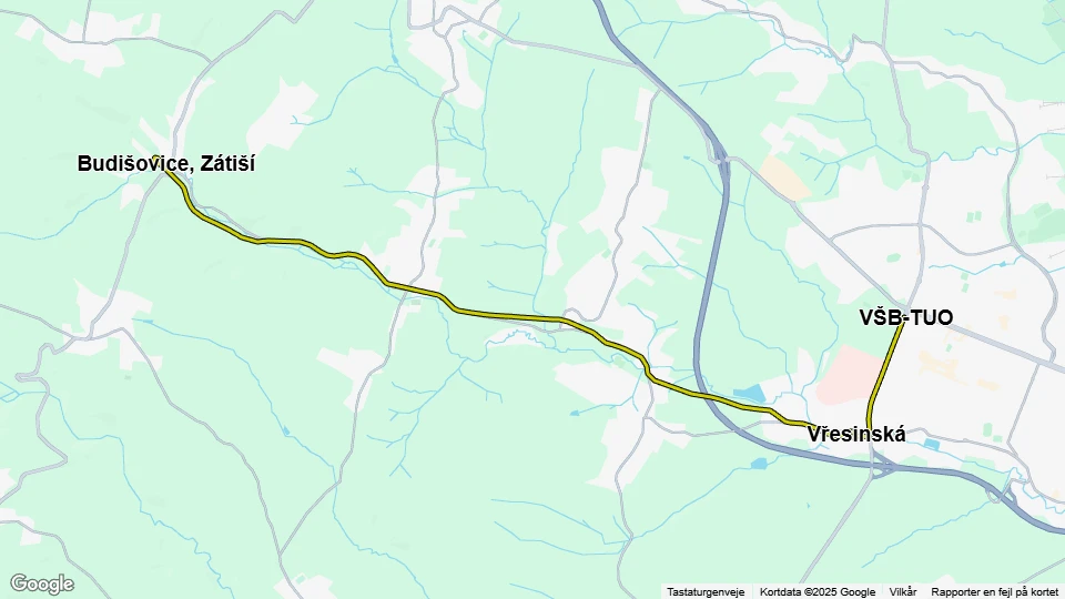 Ostrava Straßenbahnlinie 5: VŠB-TUO - Budišovice, Zátiší Linienkarte