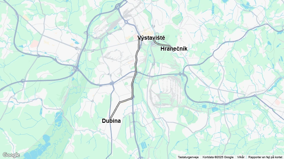 Ostrava Zusätzliche Linie 10: Dubina - Hranečník Linienkarte