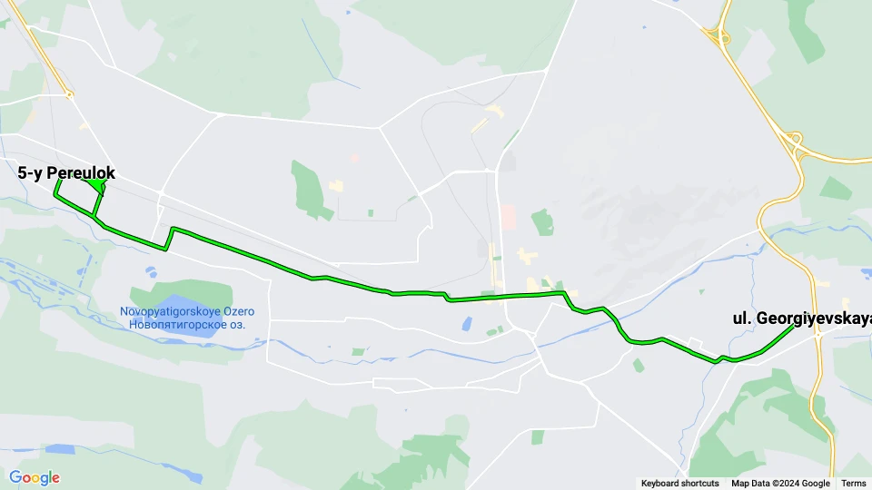 Pjatigorsk Straßenbahnlinie 5: ul. Georgiyevskaya - 5-y Pereulok Linienkarte