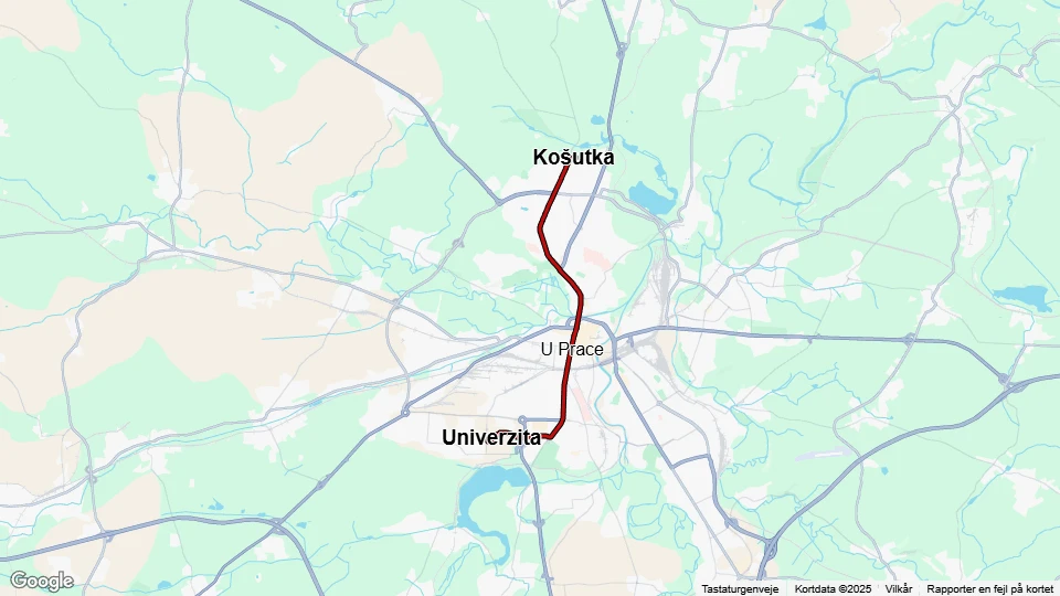 Plzeň Straßenbahnlinie 4: Košutka - Univerzita Linienkarte