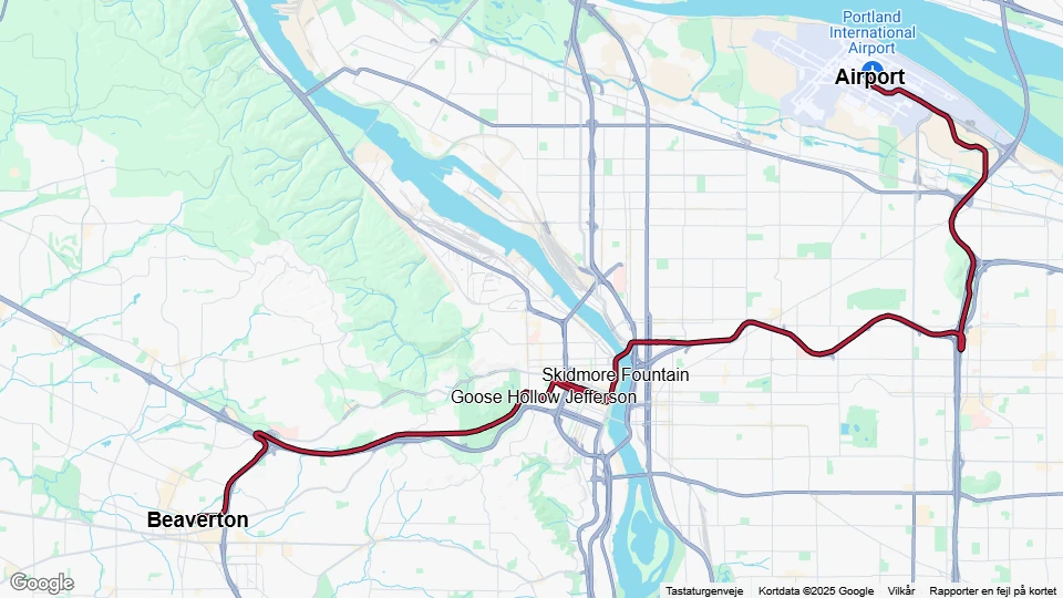 Portland Regionallinie Rot: Beaverton - Airport Linienkarte