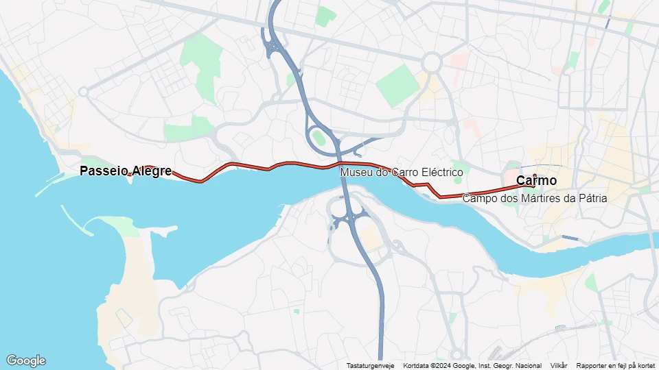 Porto Straßenbahnlinie 18: Passeio Alegre - Carmo Linienkarte