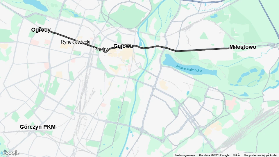 Posen Straßenbahnlinie 8: Miłostowo - Ogrody Linienkarte