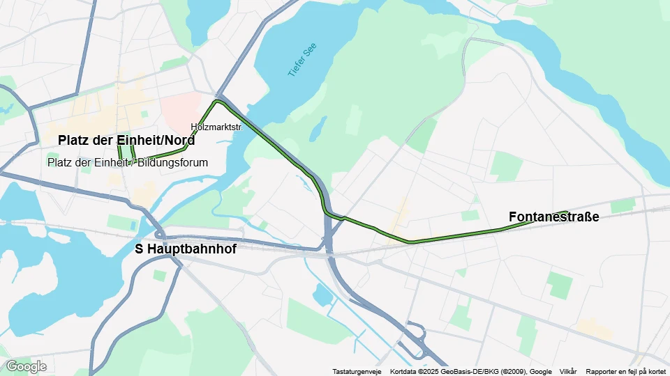 Potsdam Straßenbahnlinie 99: Platz der Einheit/Nord - Fontanestraße Linienkarte