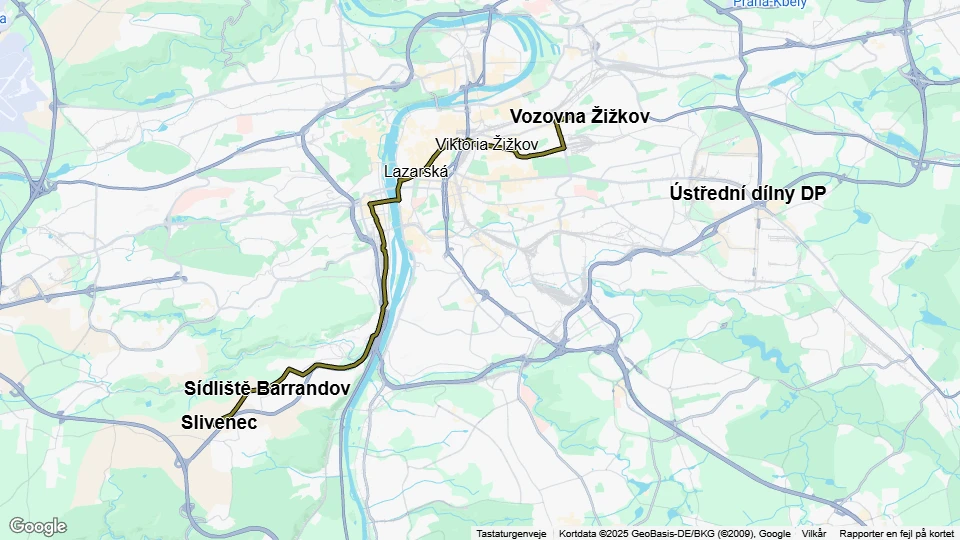 Prag Straßenbahnlinie 5: Slivenec - Vozovna Žižkov Linienkarte