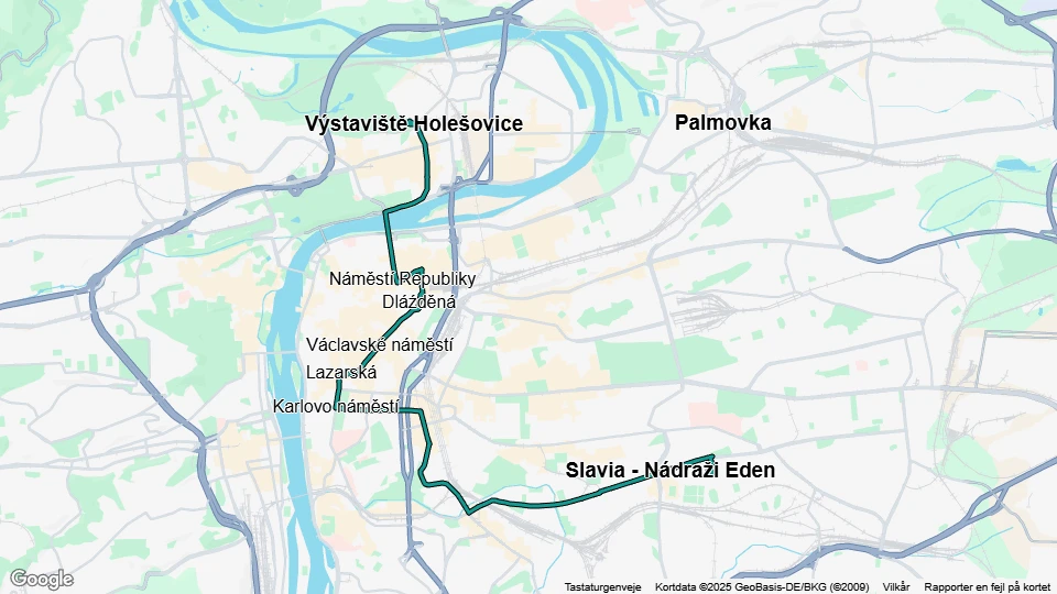 Prag Straßenbahnlinie 6: Výstaviště Holešovice - Kubánské náměstí Linienkarte