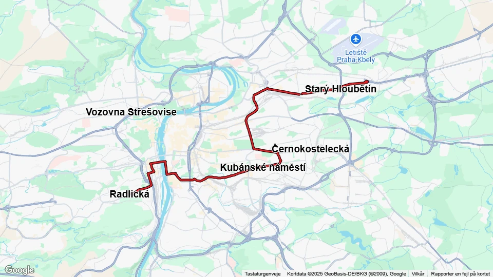 Prag Straßenbahnlinie 7: Lehovec - Radlická Linienkarte