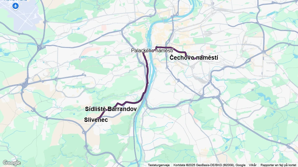 Prag Zusätzliche Linie 4: Slivenec - Slavia - Nádraži Eden Linienkarte