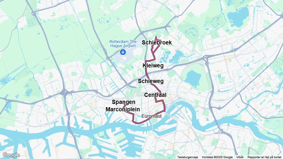 Rotterdam Straßenbahnlinie 8: Spangen - Schiebroek Linienkarte