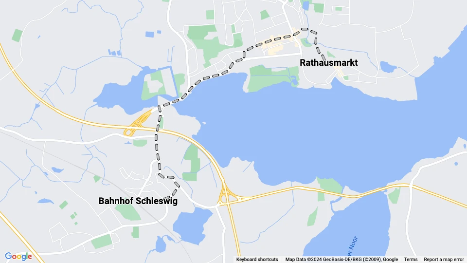 Schleswig Straßenbahnlinie: Bahnhof Schleswig - Rathausmarkt Linienkarte