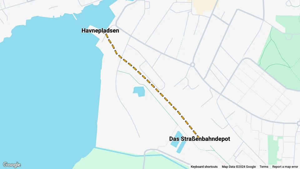 Skælskør Museumslinie: Havnepladsen - Das Straßenbahndepot Linienkarte