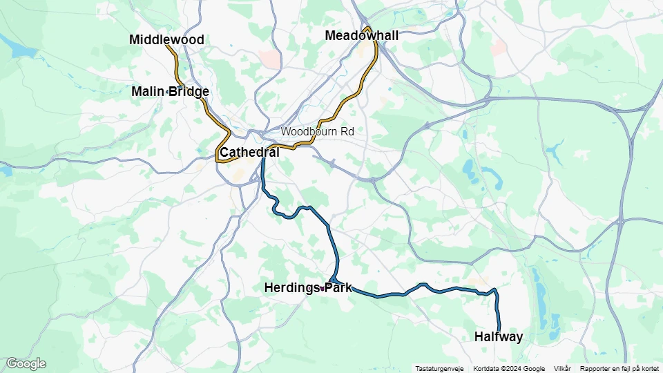 South Yorkshire Supertram Linienkarte